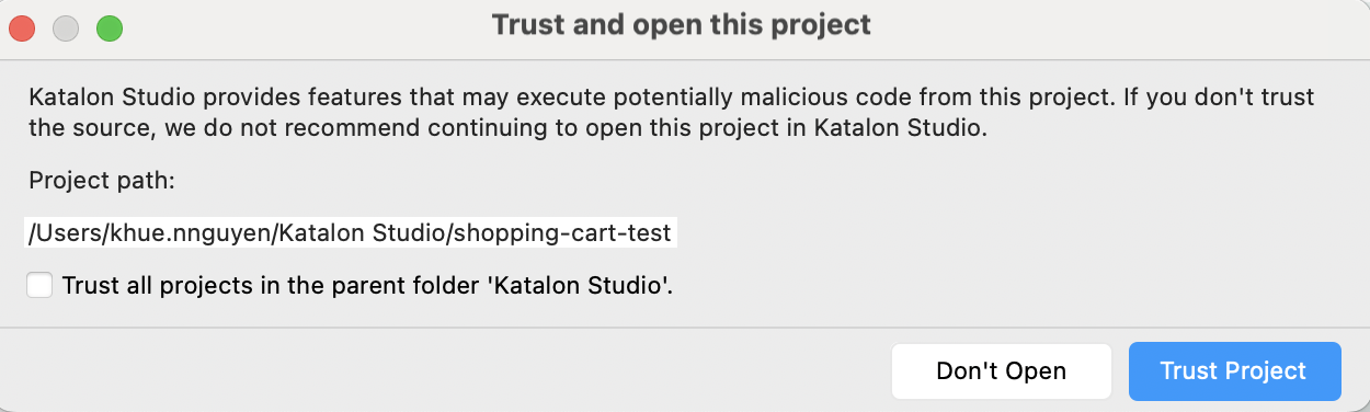 trust dialog shopping cart